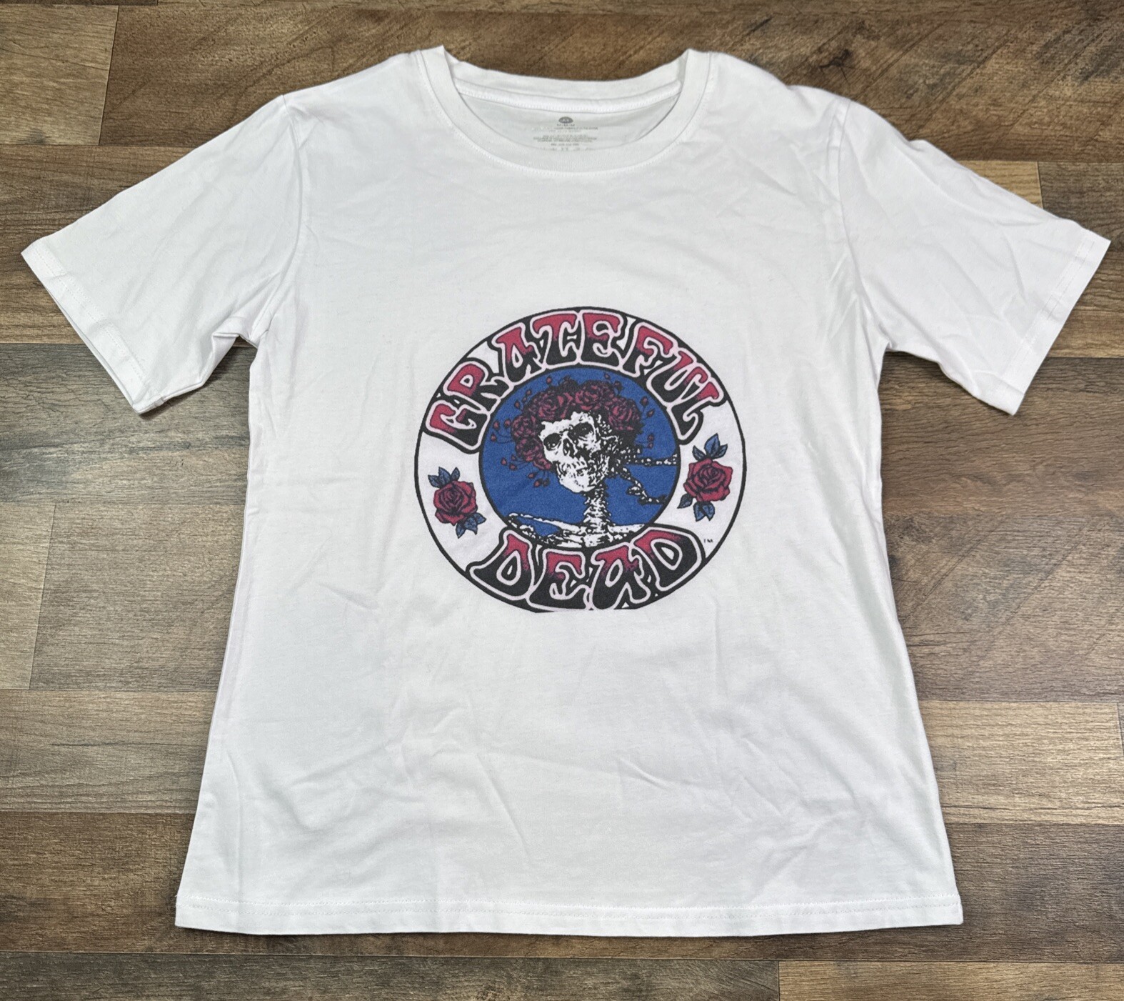 GRATEFUL DEAD Logo Graphic Print Women’s Tee T-Shirt Size Medium White Flaws