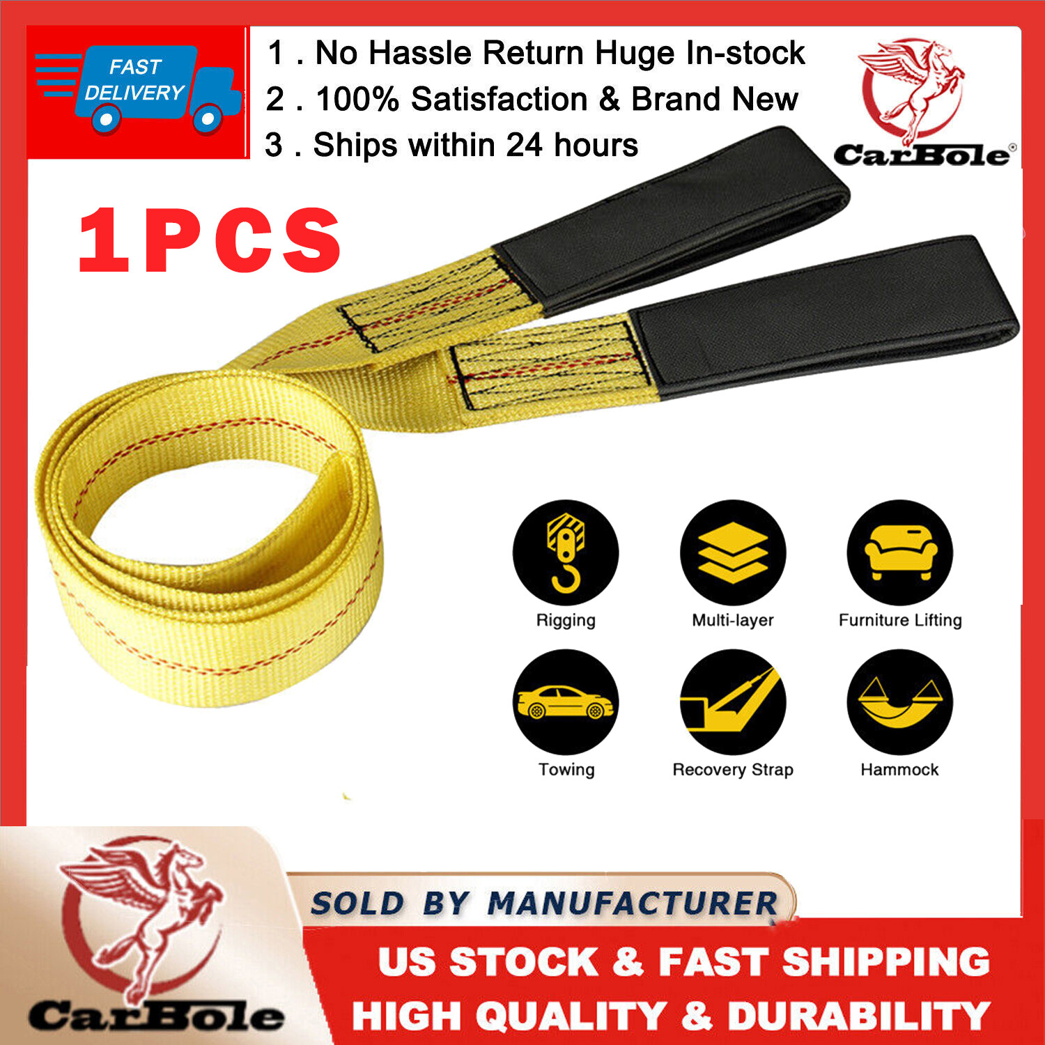 2" 6'Ft Nylon Eye&Eye Web Lifting Sling Flat Loops Rigging Towing Hoist Straps