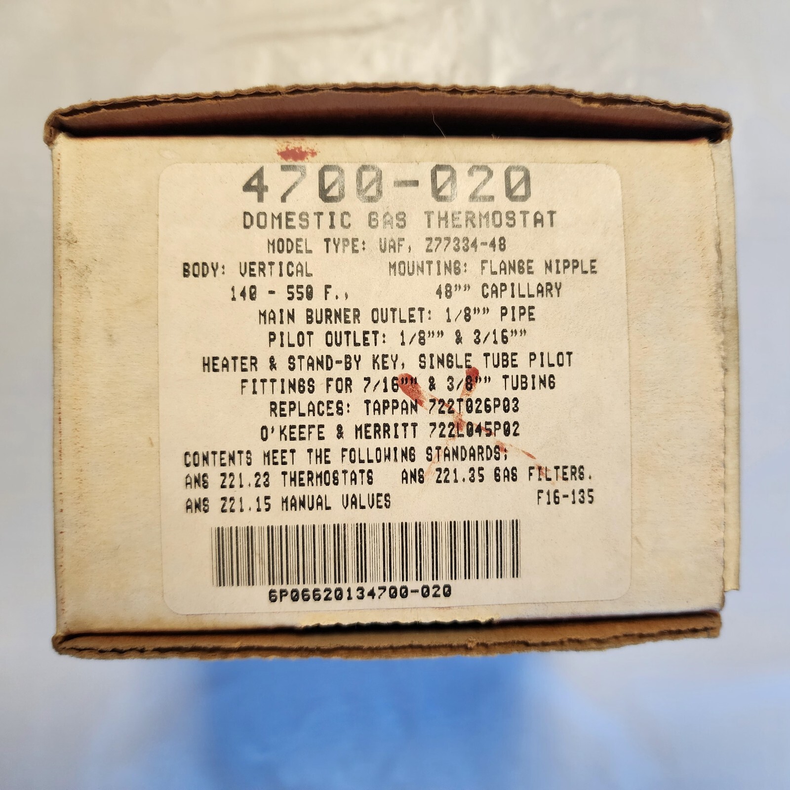 Robertshaw 4700-020 Gas Oven Thermostat Model Type UAF Z77334-48