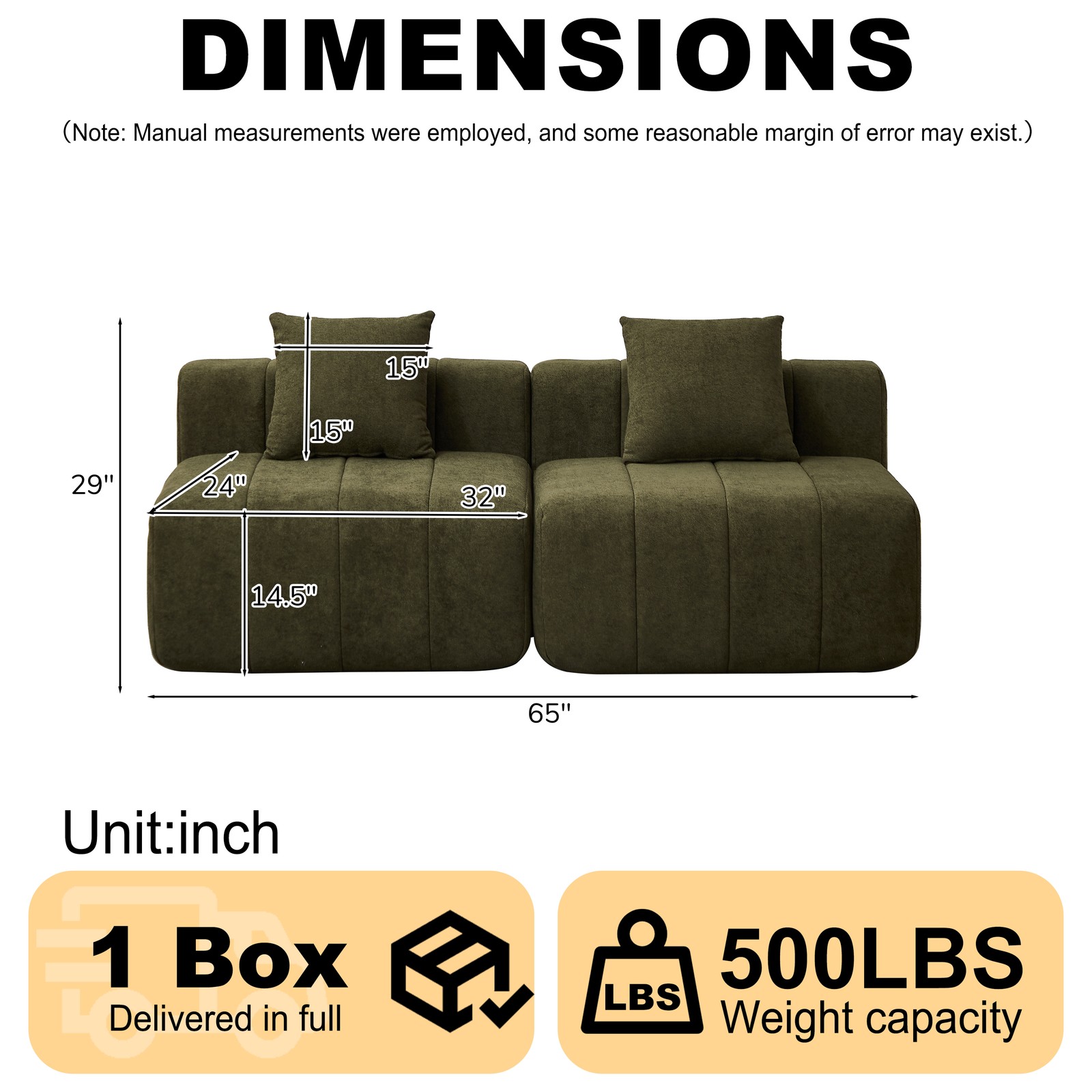 Chenille sectional sofa with 2 pillows,Symmetrical Modular Sofa Sectional for