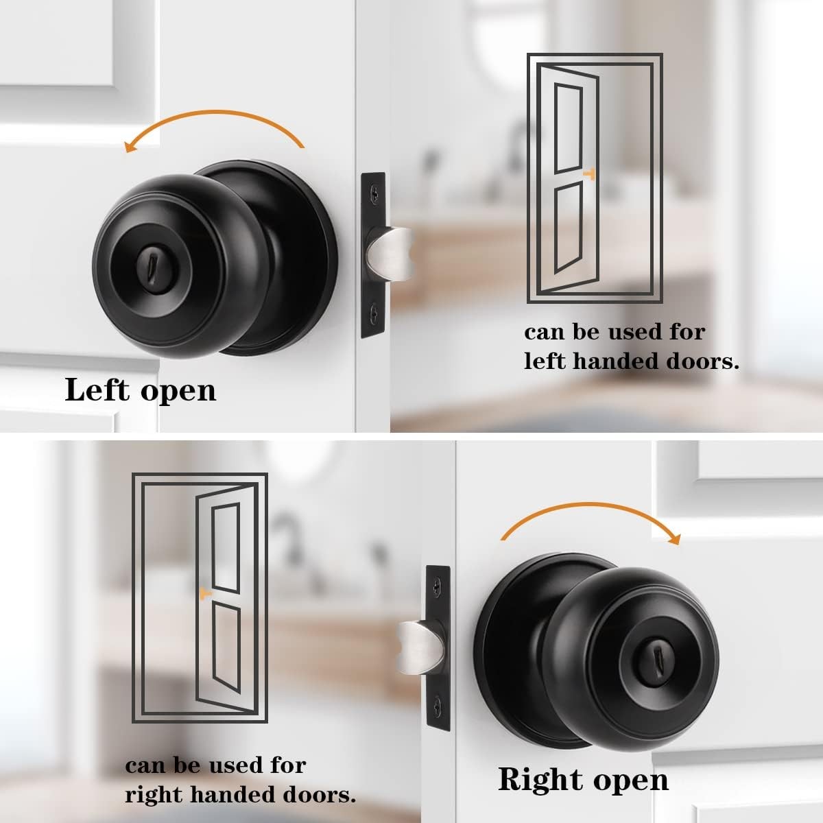 Probrico Black Door Knobs, Flat Ball Interior Bath/Bed 10 Pack,