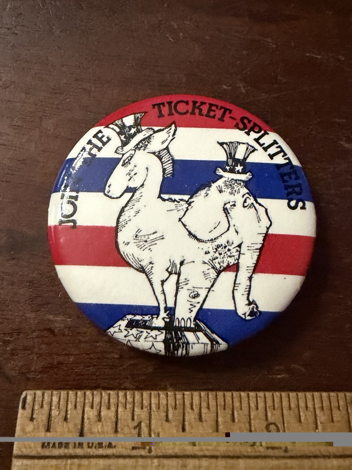 Join the Ticket Splitters, Pinback Button, Red White Blue, Elephant, Donkey