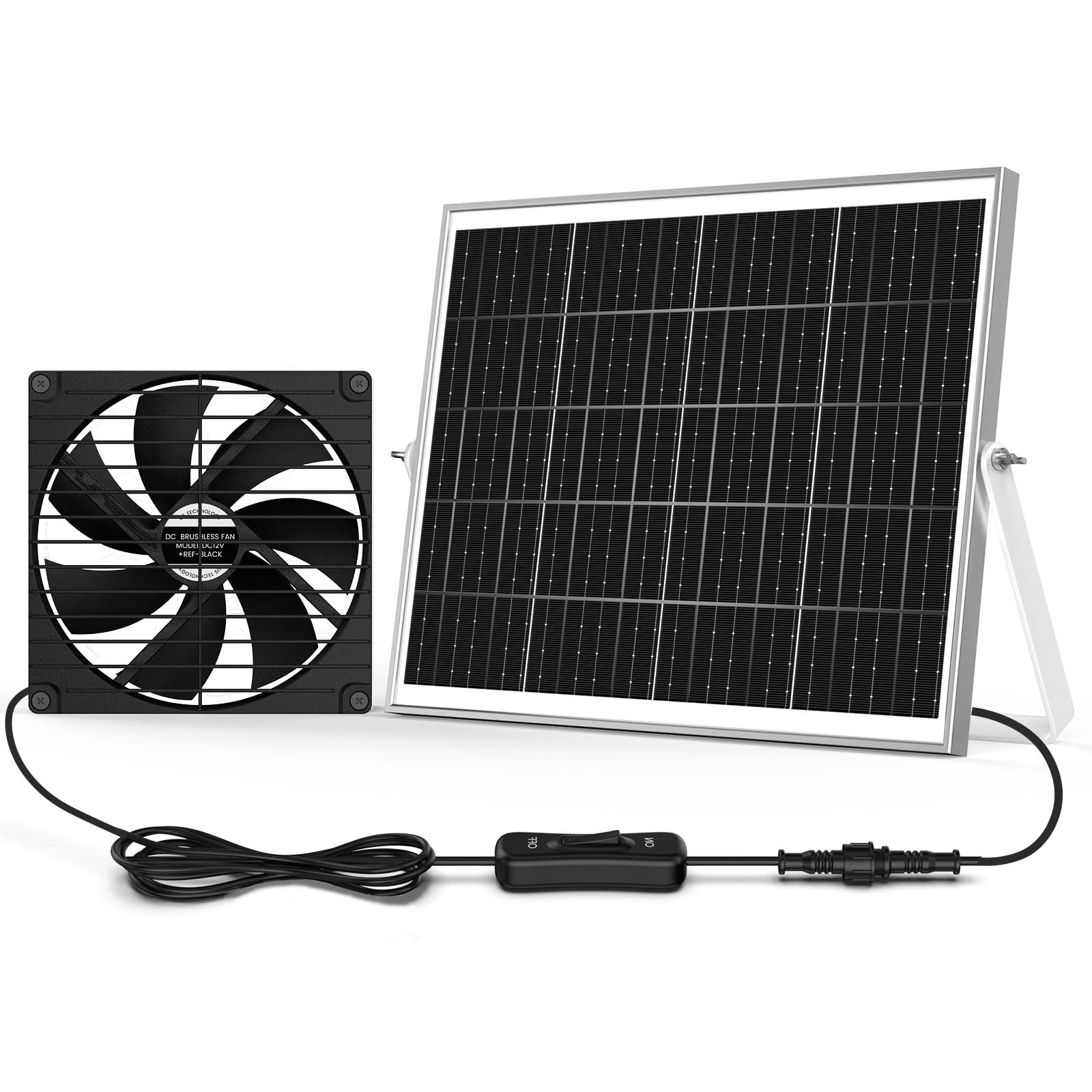 pqins 7.1 Large Solar Greenhouse Fan 25W Solar Powered Vent Exhaust and Intake