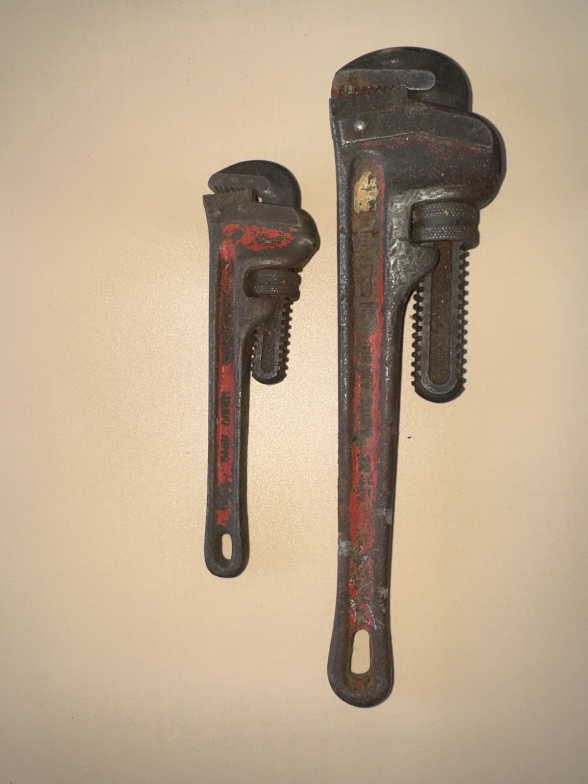 2 Vintage RIGID Heavy Duty Pipe Wrench Set 8" and 12". Barn Fresh. (T11)