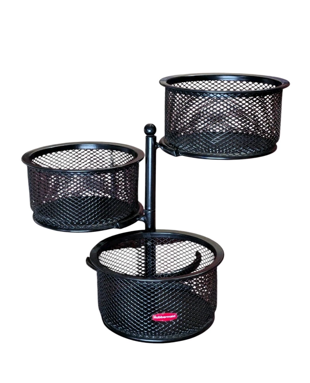 Rubbermaid Swivel Desk Organizer 3-Tier Mesh Black Metal Office Craft Vanity