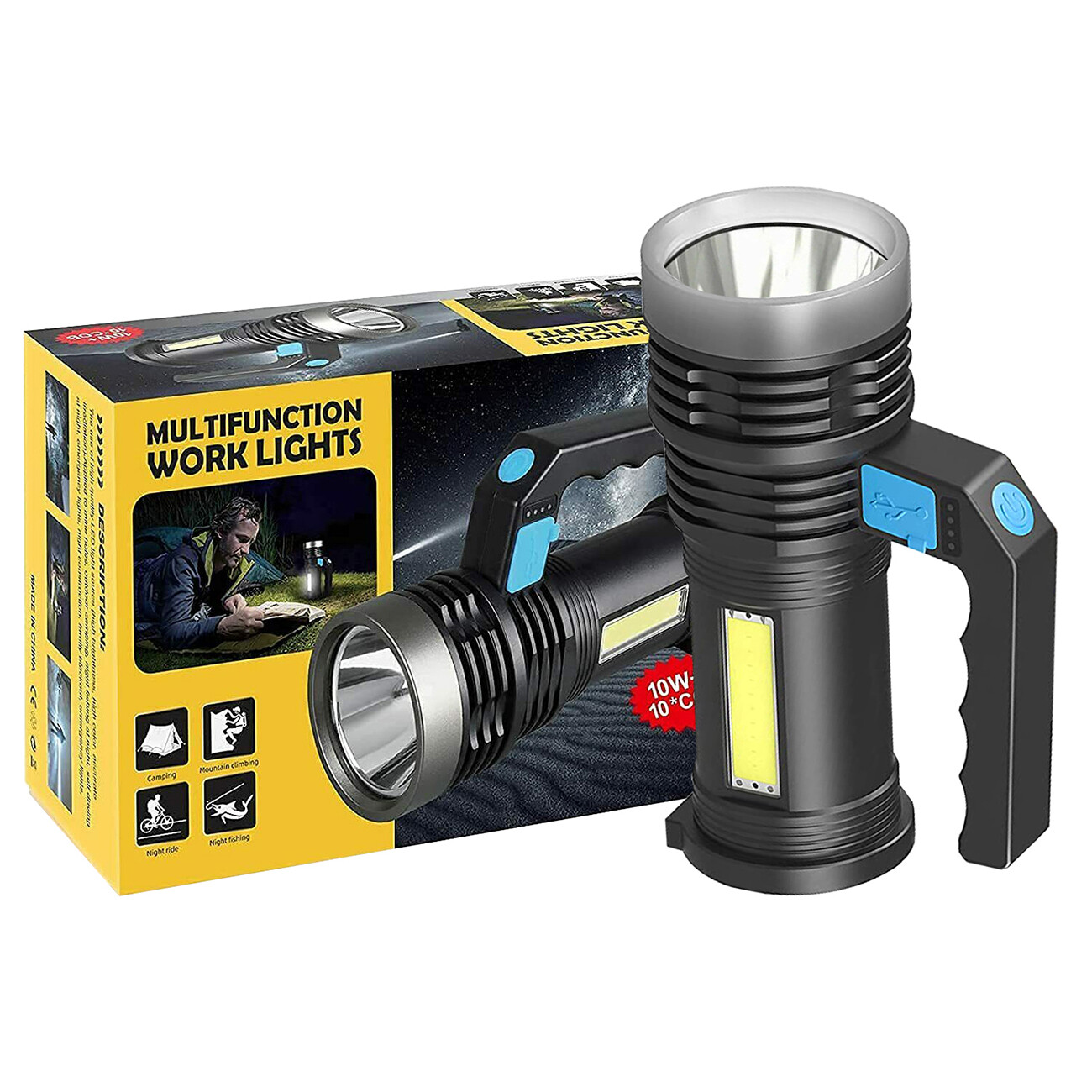 High Powered Ultra Bright LED Torch Rechargeable Security Flashlight Side Light