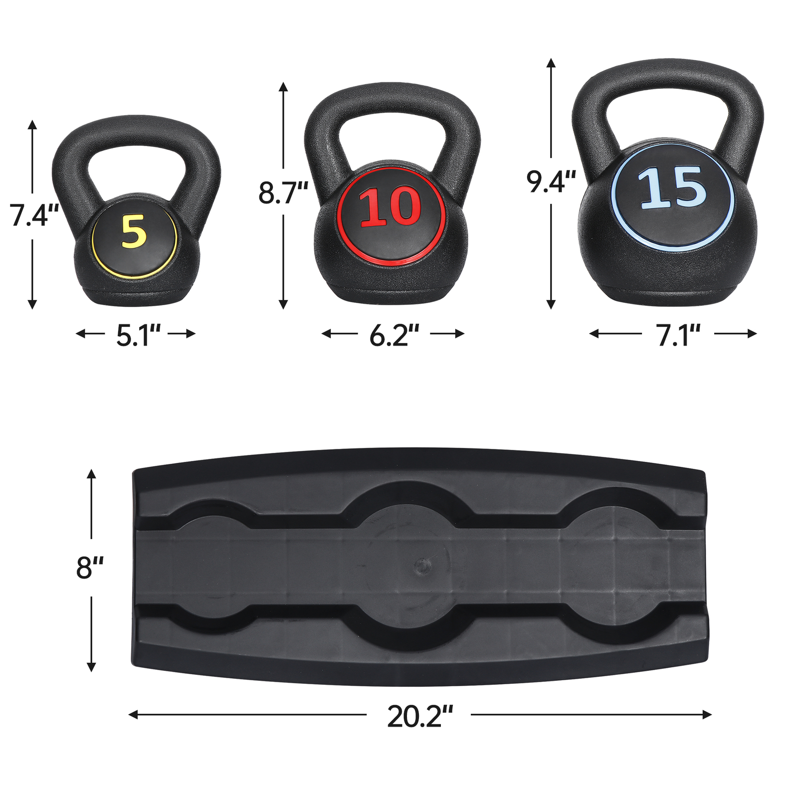 Exercise Fitness Concrete Weights 3-Piece Kettlebell Set 5lb 10lb 15lb For Hom