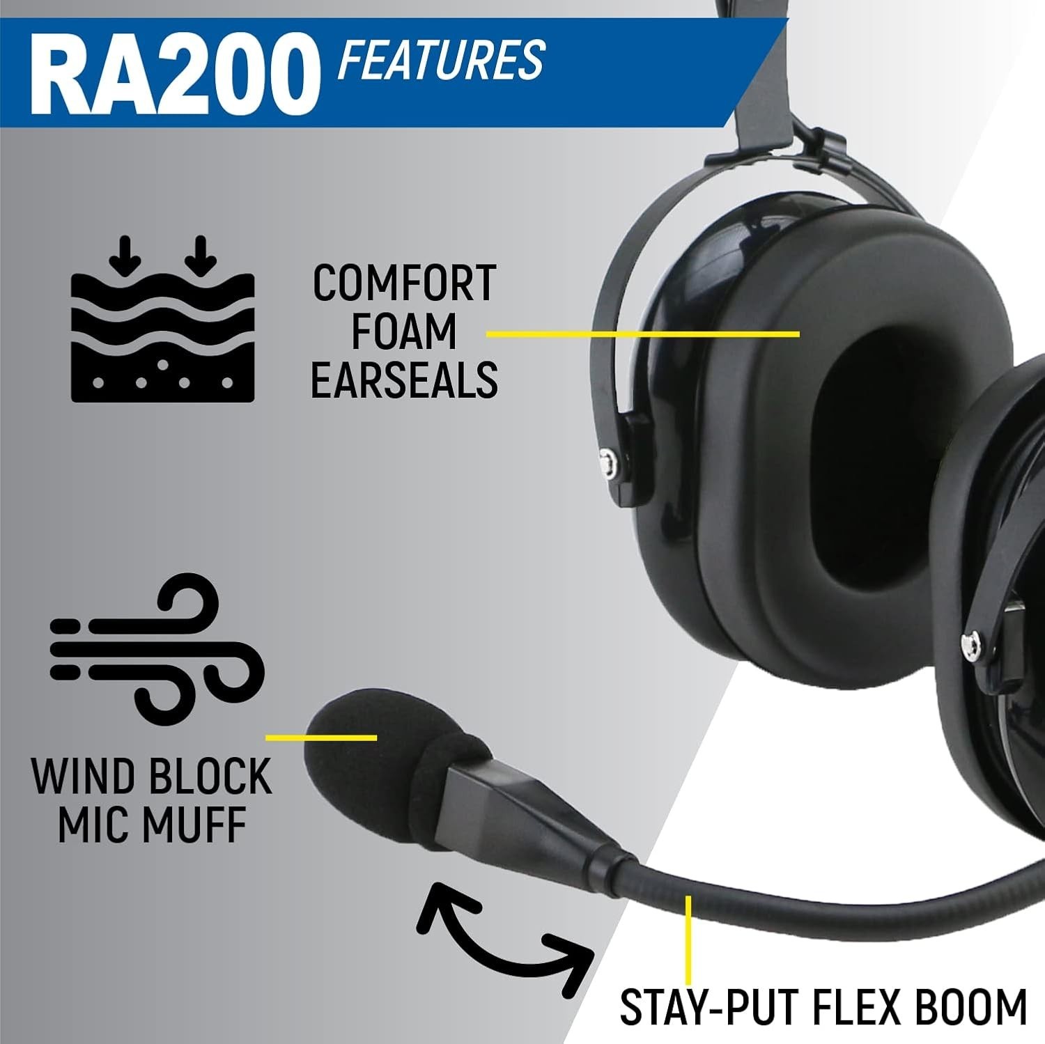 RA200 Aviation Pilot Headset for Student Pilots Flight Schools Flight Instruc...