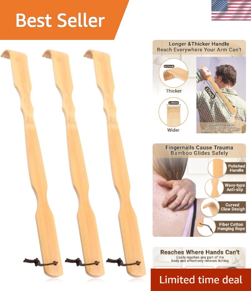 17-Inch Bamboo Back Scratcher 3 Pack – Handmade Eco-Friendly Relaxation Tool
