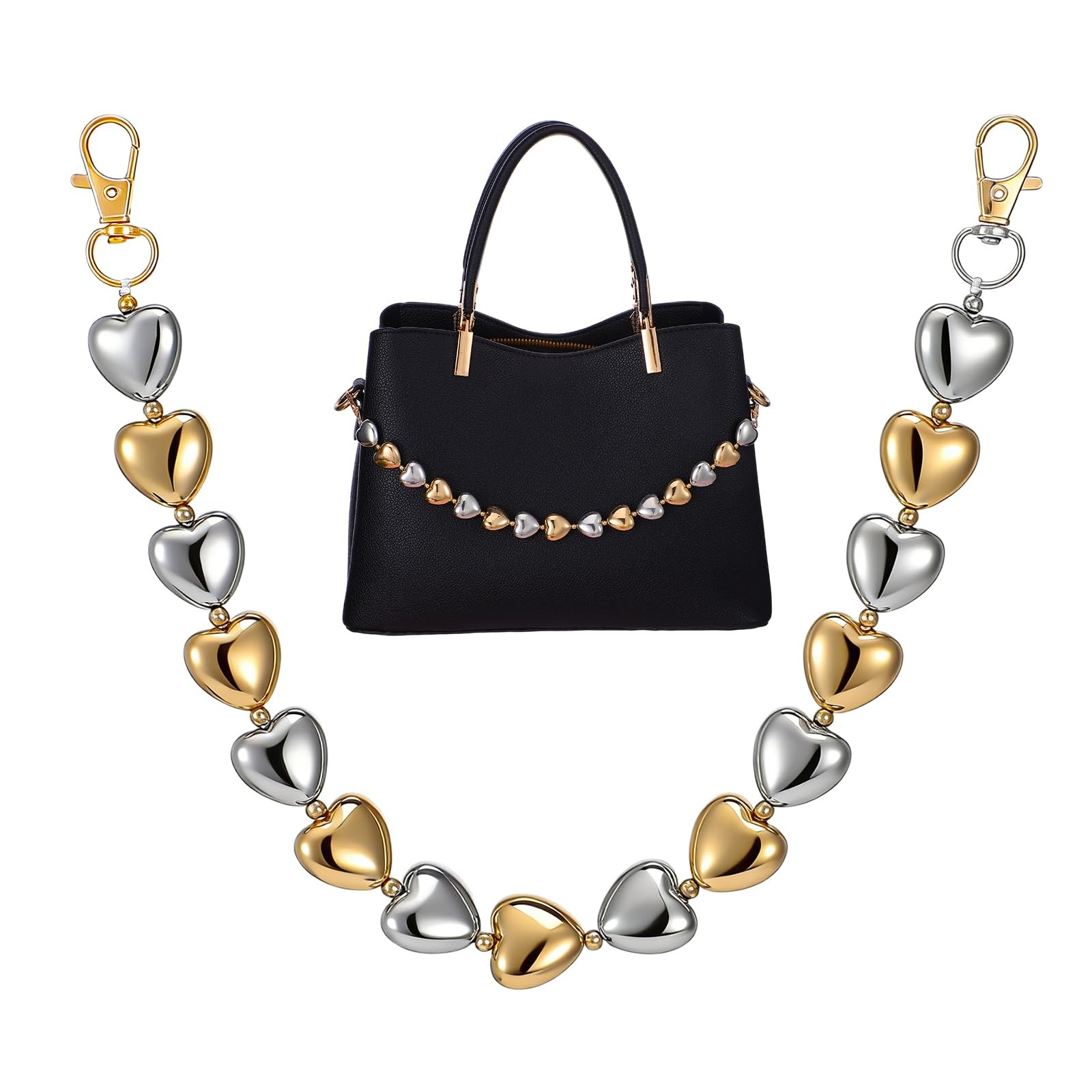 Purse Chain Charm, Gold and Silver Heart Bag Chains for Handbags Metal Replac...
