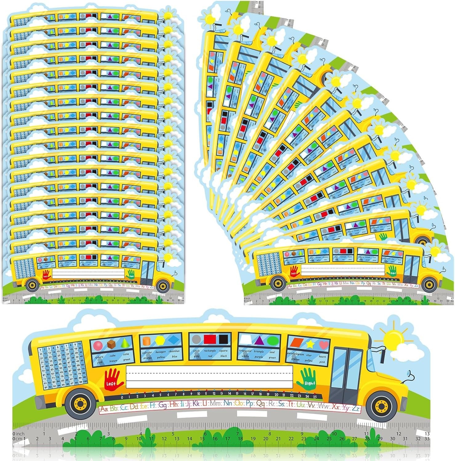 108 Pcs School Bus Name Tags Plate for Classroom with Alphabet, Number Line.