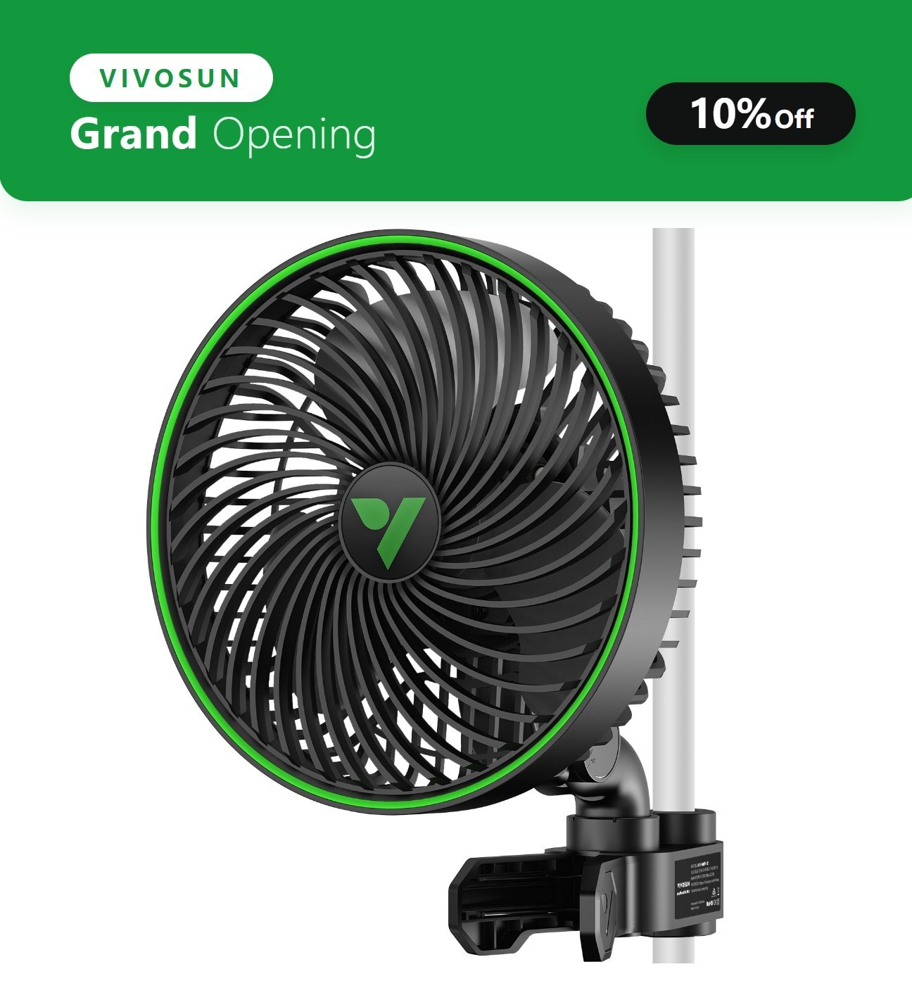 VIVOSUN Aerowave E6 6" Smart Grow Tent Clip on Fan Oscillating Fan EC Motor IP54