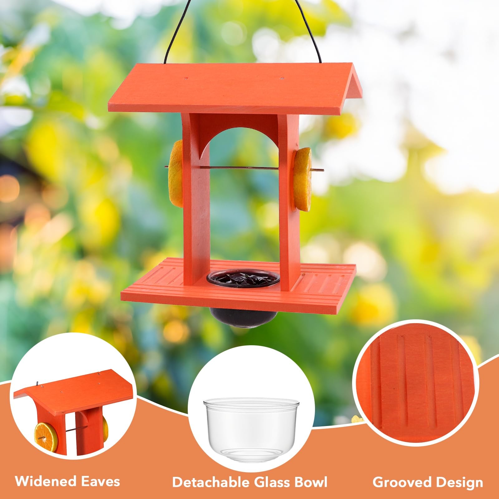 Oriole Feeder for Outdoors Hanging with Gift Box, Durable HDPE Plastic Orange