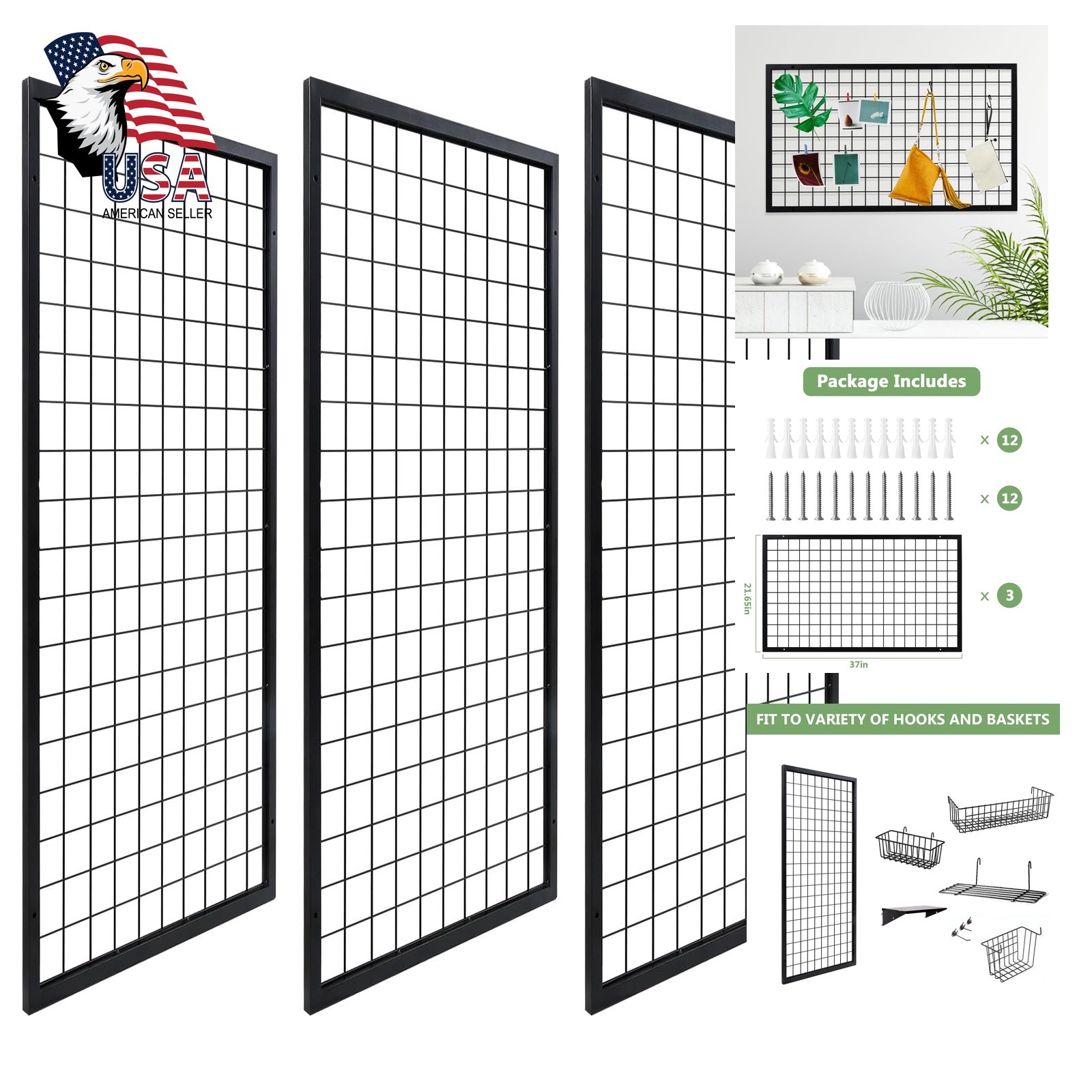 NectaCol Grid Wall Panels Metal Black Wire Display Rack