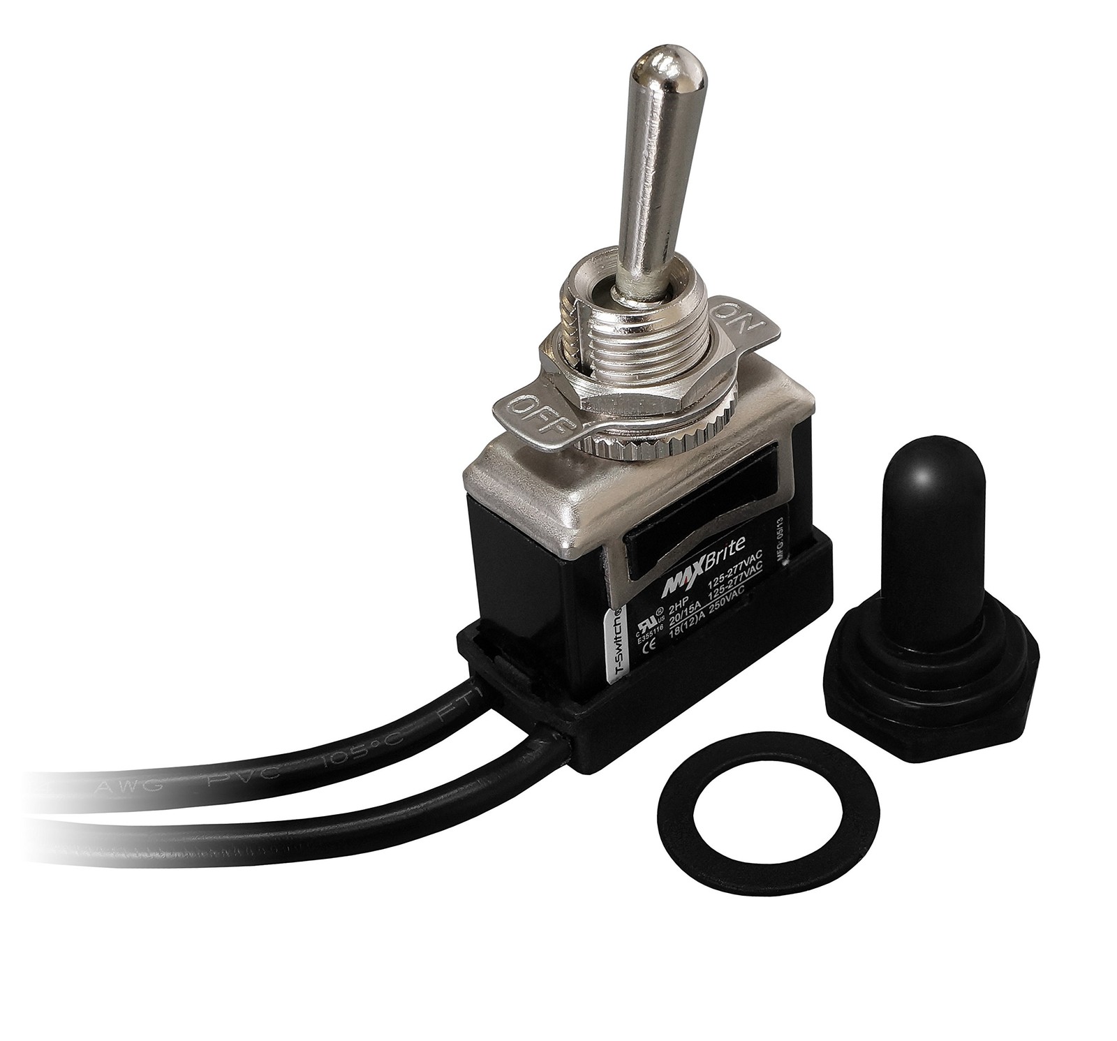 Heavy Duty Toggle Switch 20/15A 125/277V 2 HP with Waterproof Rubber Boot UL ...