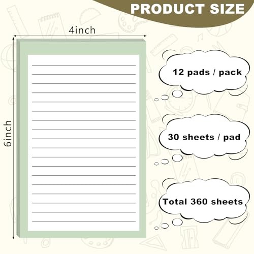 12 Pack Lined Sticky Notes, 4x6 in Post Sticky Notes with Lines, 6 Different