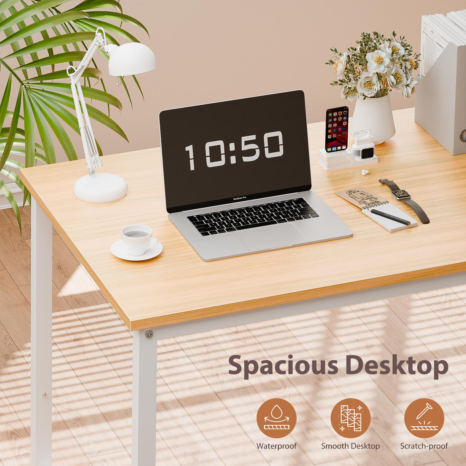 47" Modern Espresso Rectangular Dining Table Office Desk Computer Table, Natural