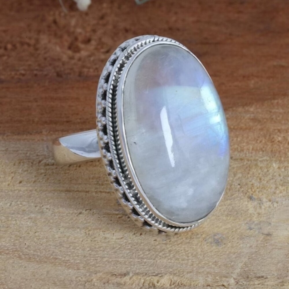 Lovely Moonstone Gemstone 925 Sterling Silver Handmade Ring Jewelry Gift D-55