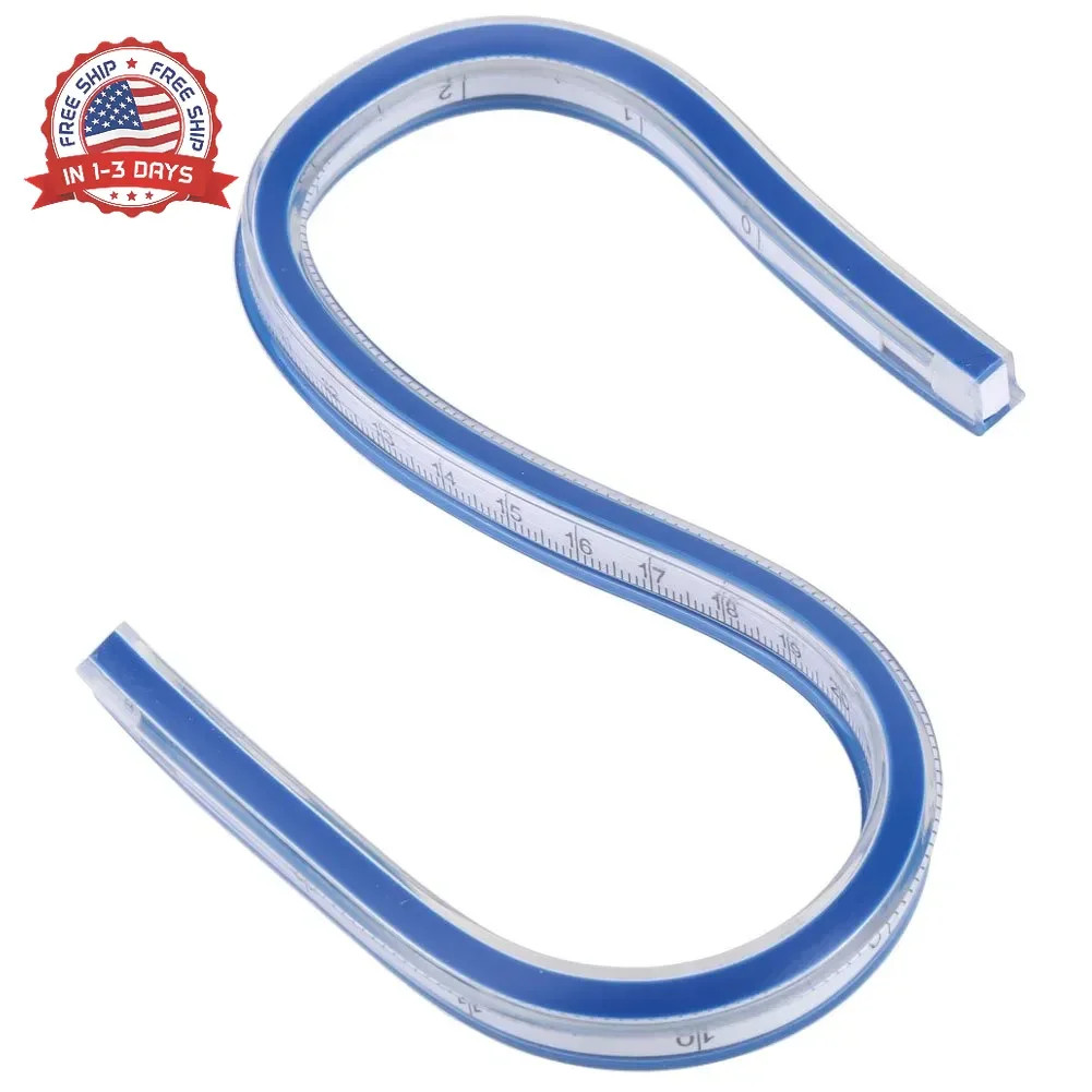 Flexible Curve Ruler Plastic Blue White Curve Flex Design Ruler for Engineering