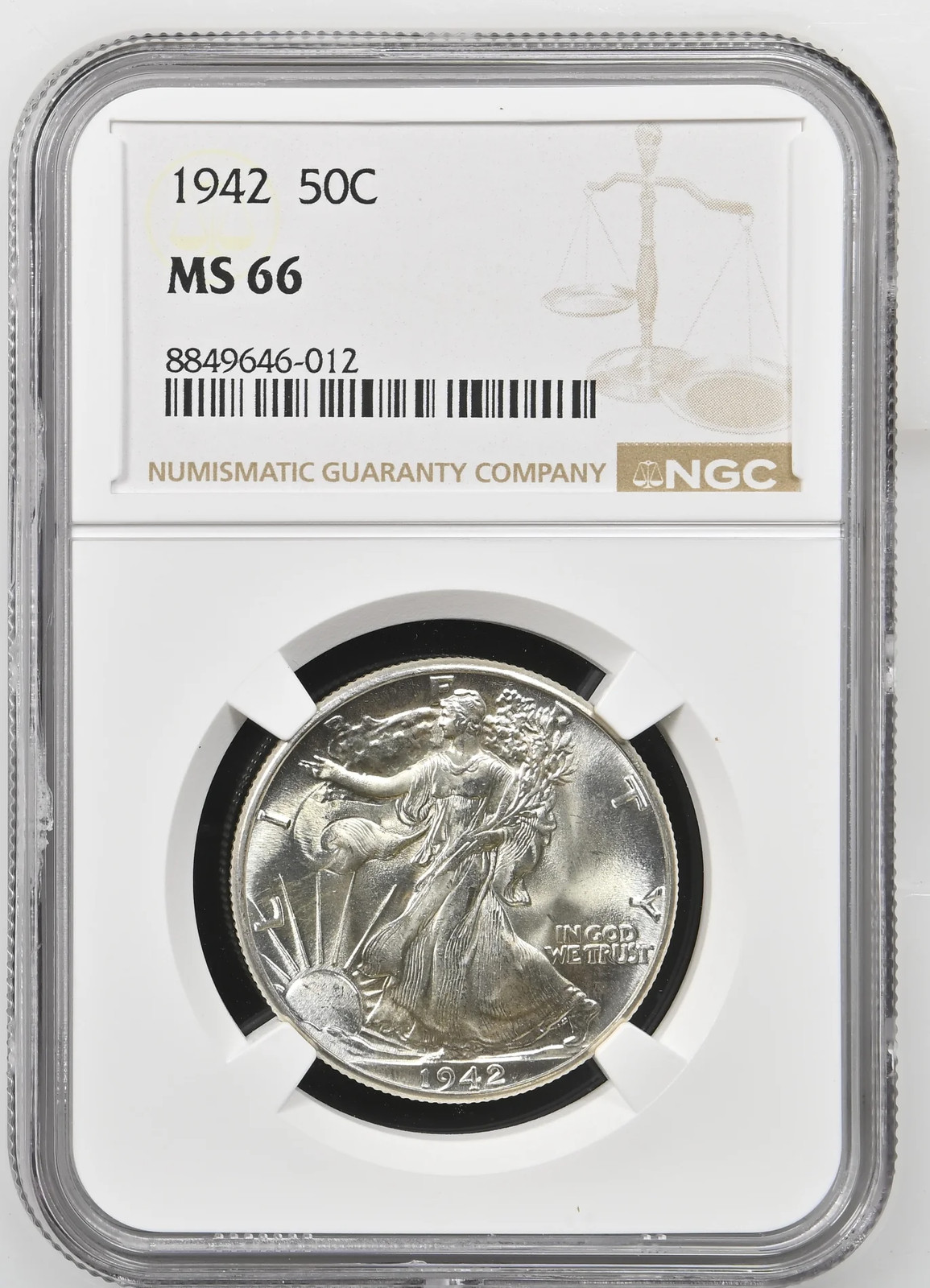 1942 Walking Liberty Half Dollar NGC MS-66 PQ FRESH ORIGINAL