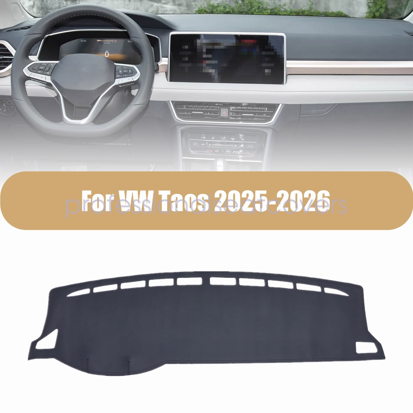 Leather Black Anti-Sun Dash Cover New Dashboard Mat For VW Taos 2025-2026 USA