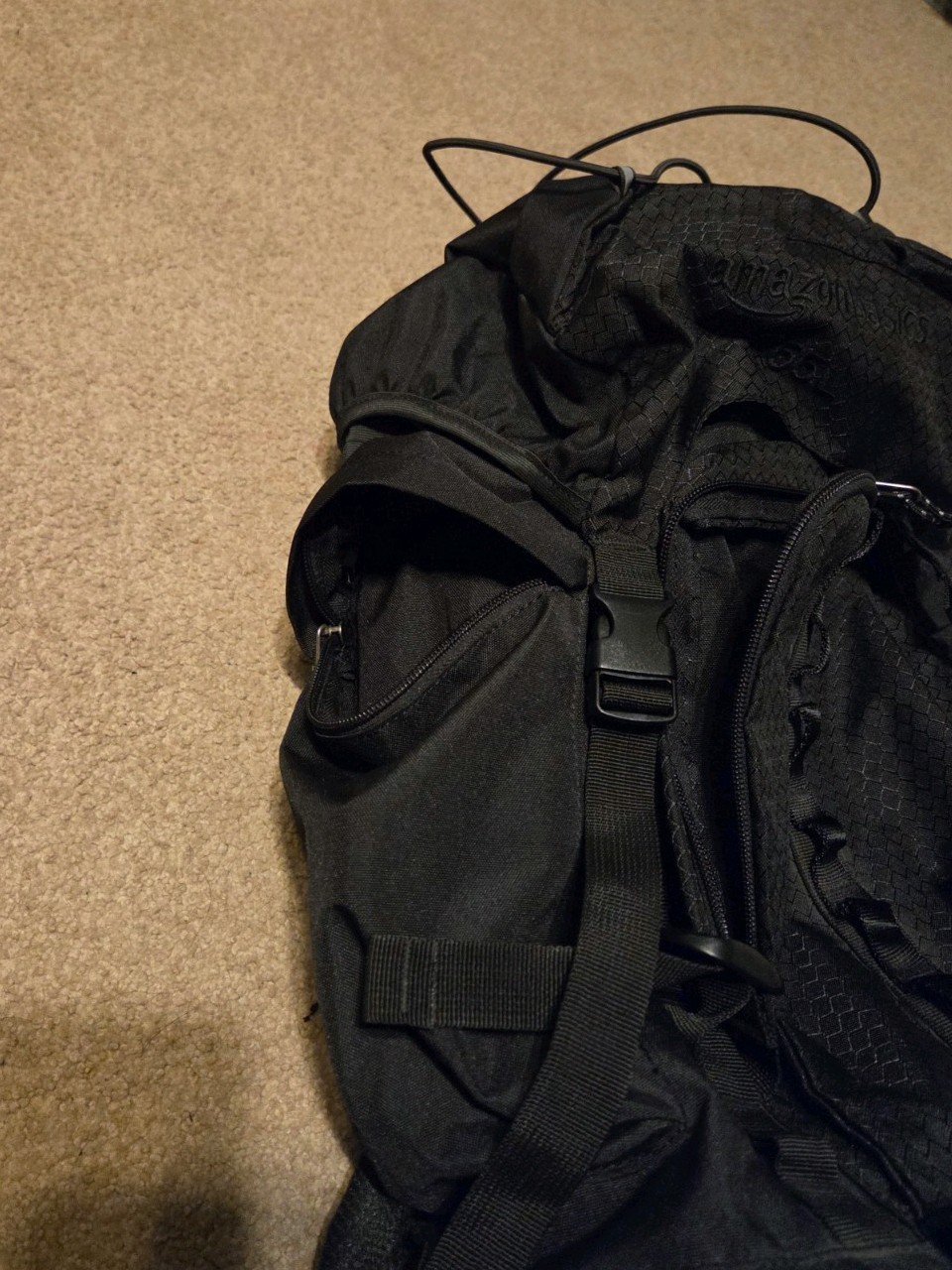 Amazon Basics 55L Backpack Black With Rain Cover