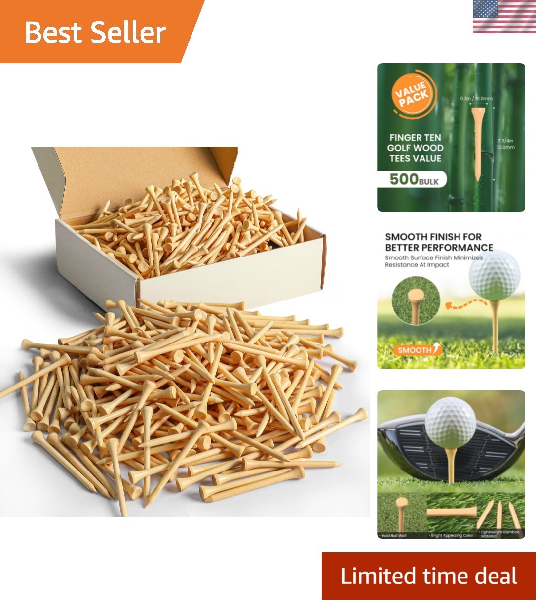 Bamboo Golf Tees Wood 1 1/2 2 3/4 3 1/4 Inch Wooden Short Long Tee Color Bulk...