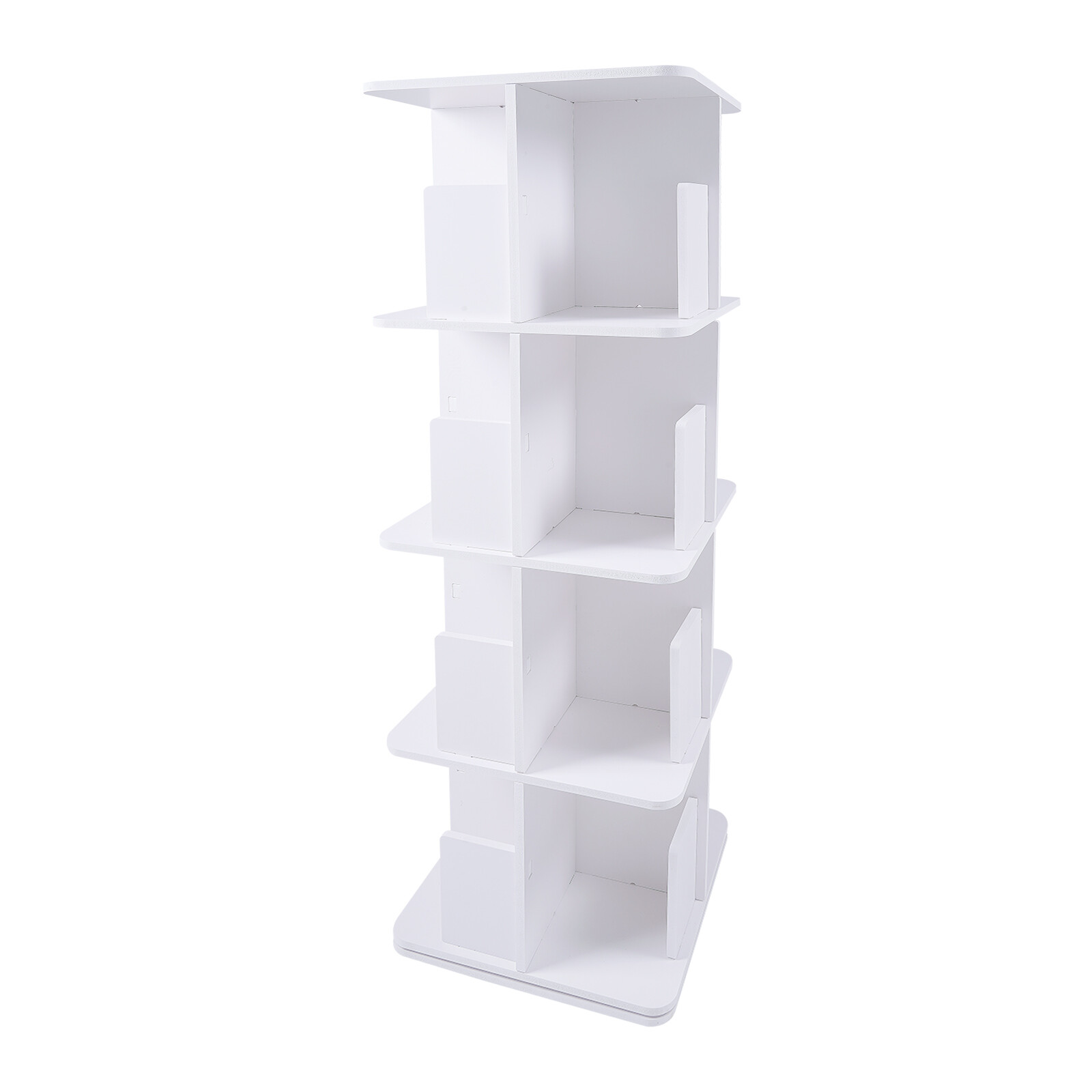 4-Tier White 360° Rotating Bookshelf Standing Bookcase Small Corner Bookcase