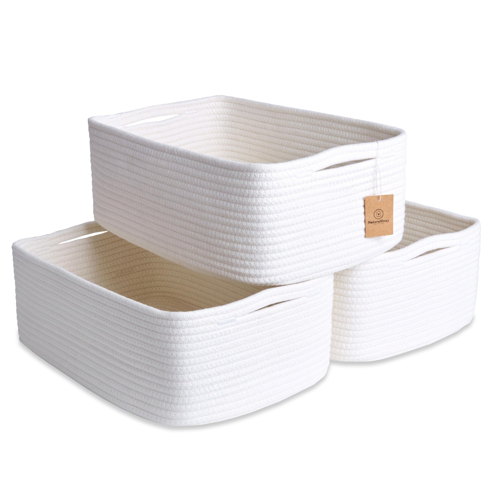 Woven Rope Baskets for Organizing, 3 Pack, 15.5 x 11 x 5.5" Storage Bins | St...
