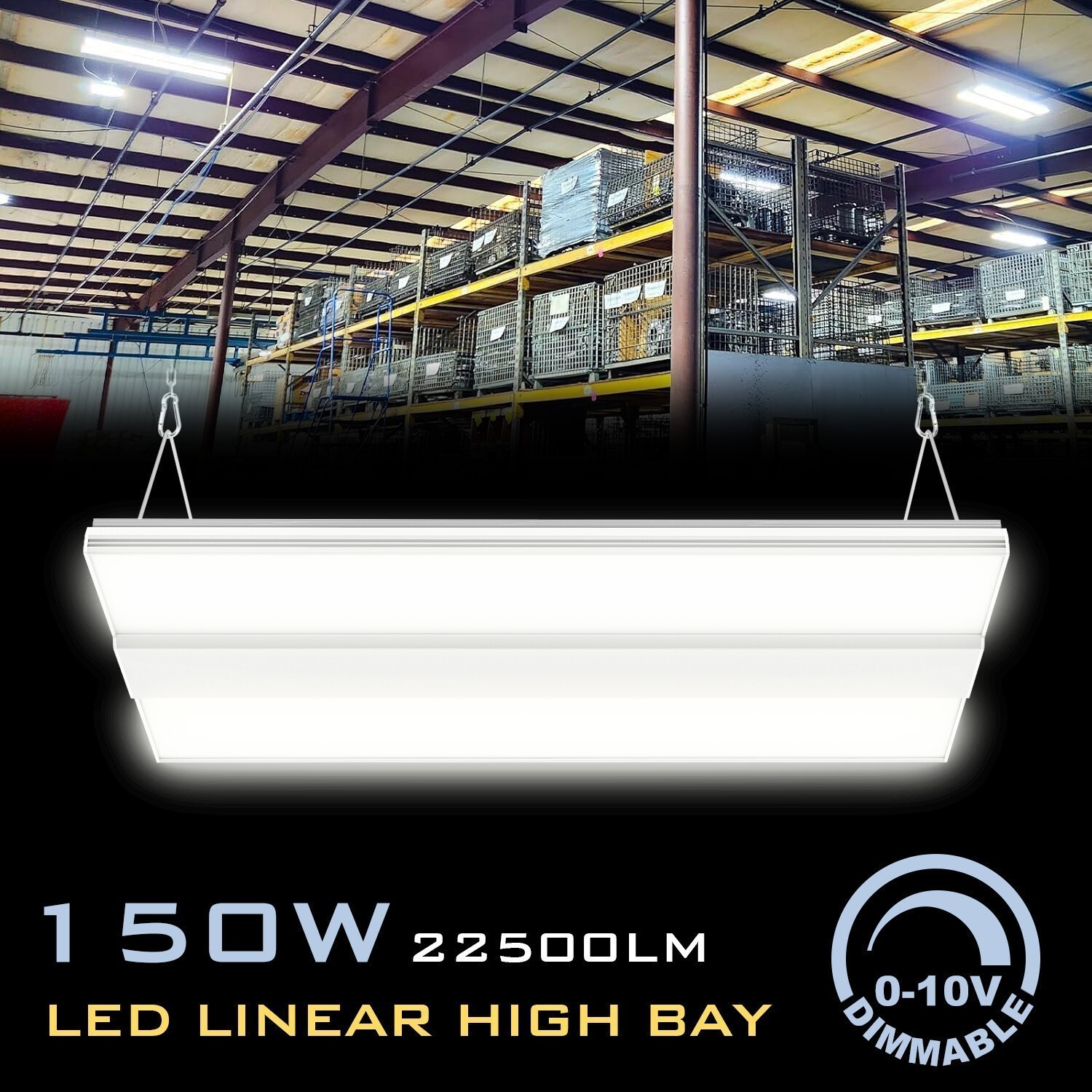 LED Linear High Bay Light 150W 22500LM Dimmable Hanging Shop Lighting Fixtures