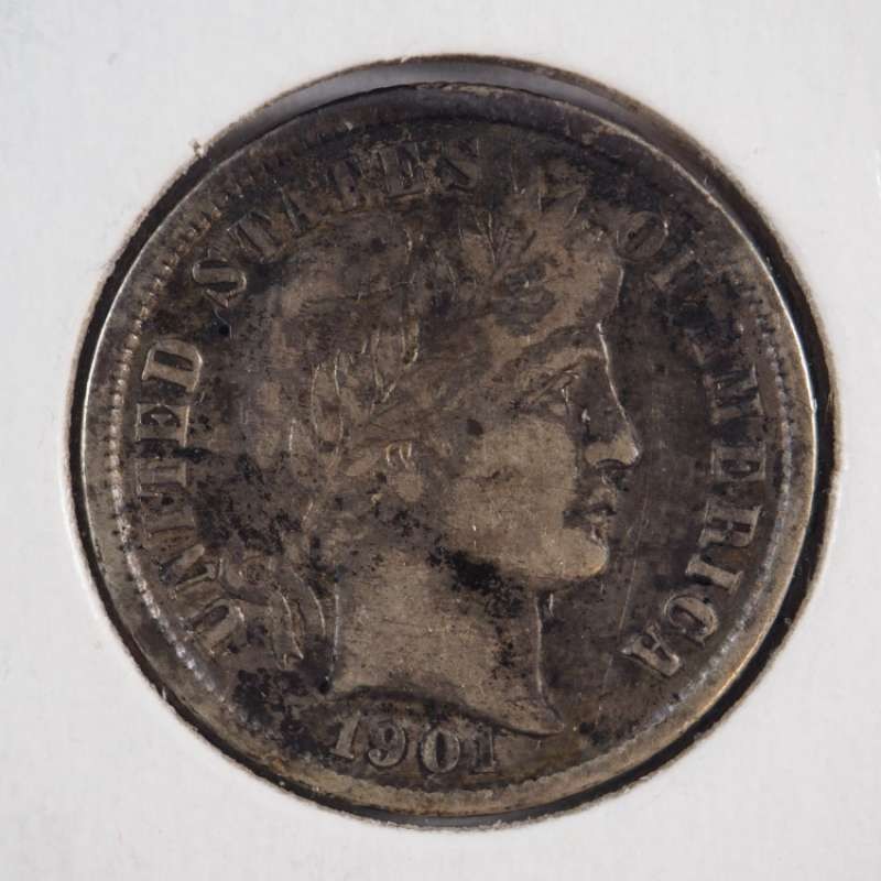 1901 P Barber Dime with Full Liberty 90% Silver Very Fine (VF) - SKU 4USDM
