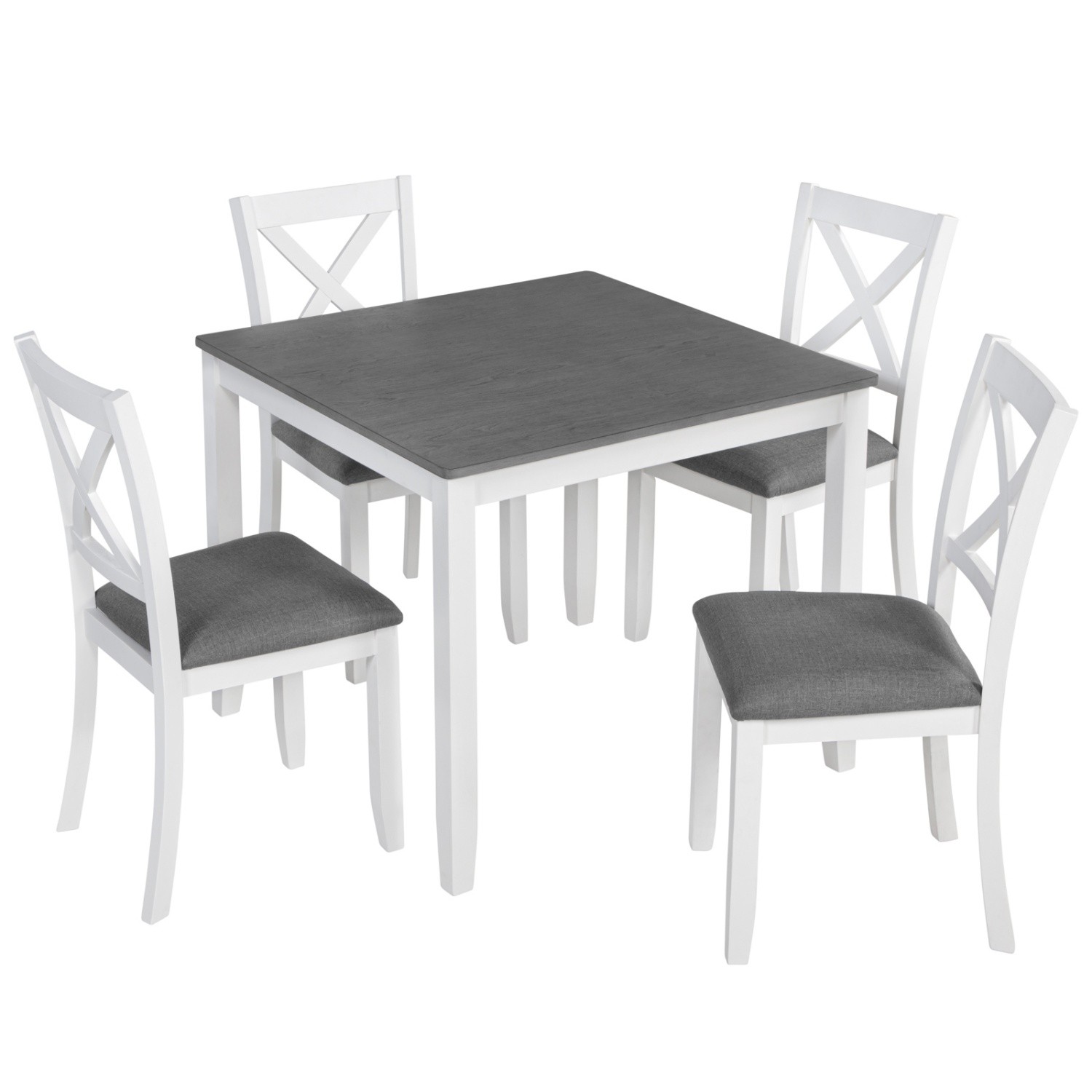 Modern 5 Piece Dining Table Set Wood Square Dining Table & 4 Chair White & Gray