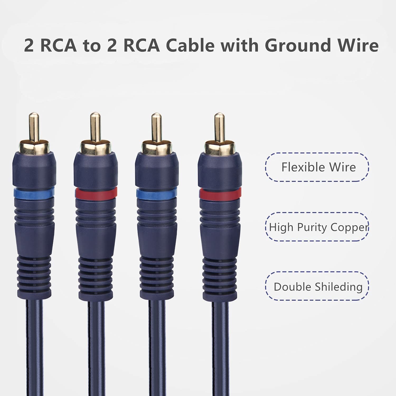 UIInosoo RCA Cable With Ground Wire, 6ft Turntable Gold Plated 2RCA 6ft,