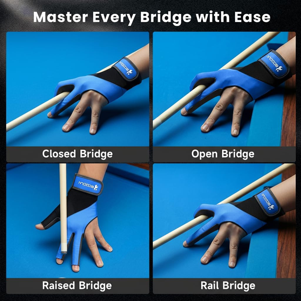 Billiard Pool Gloves for Left Hand 3 Finger, Splicing Process, Snooker Cue