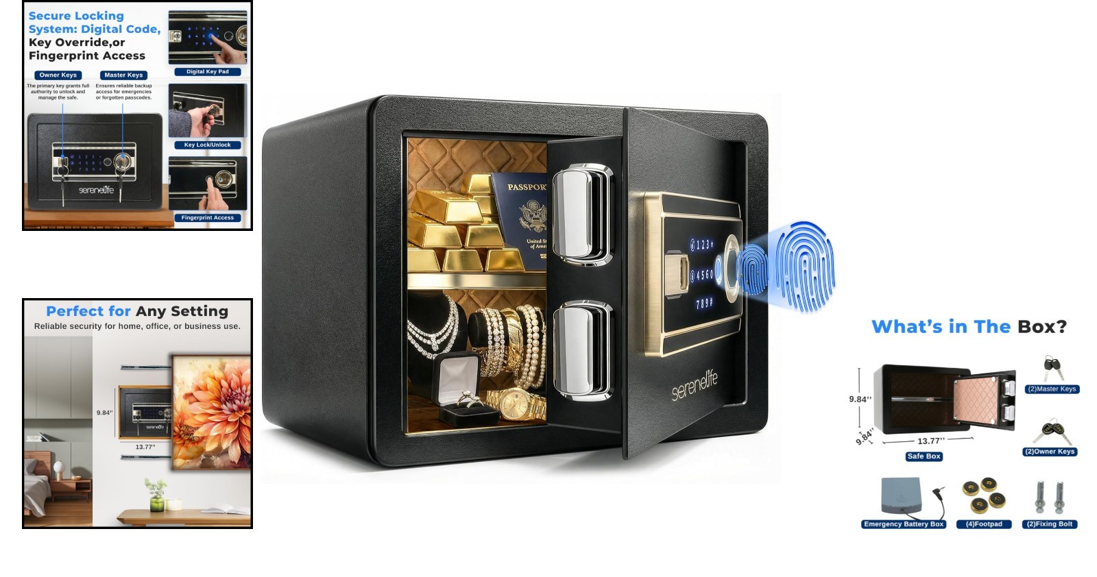 Fingerprint Safe 0.63 Cubic Ft - Biometric and Fire Resistant | Secure Storage