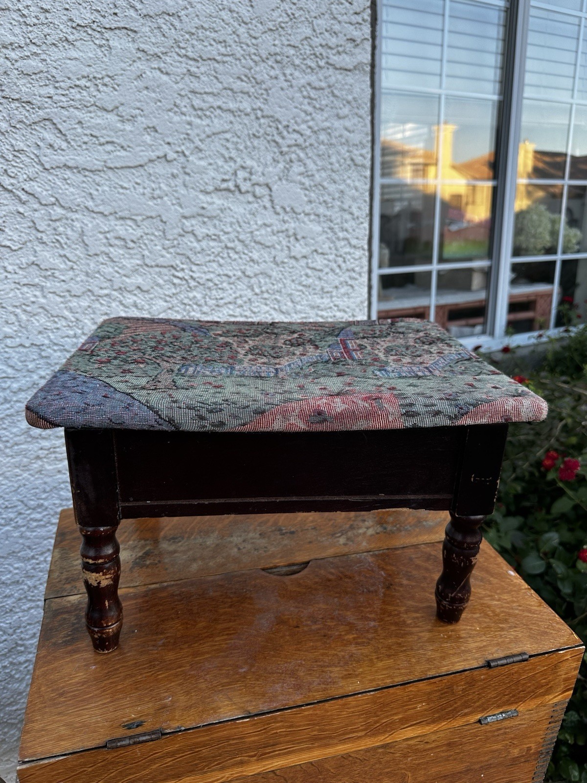 Storage Footstool Tapestry Upholstered Ottoman Cottage Stool Seat