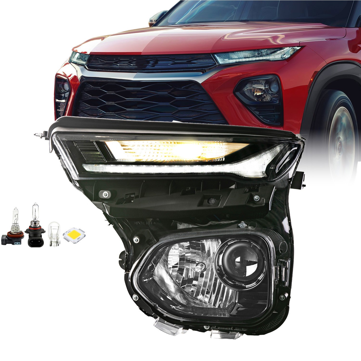 Left Side Halogen LED DRL Headlights for 2021-2023 Chevy Trailblazer W/Bulbs