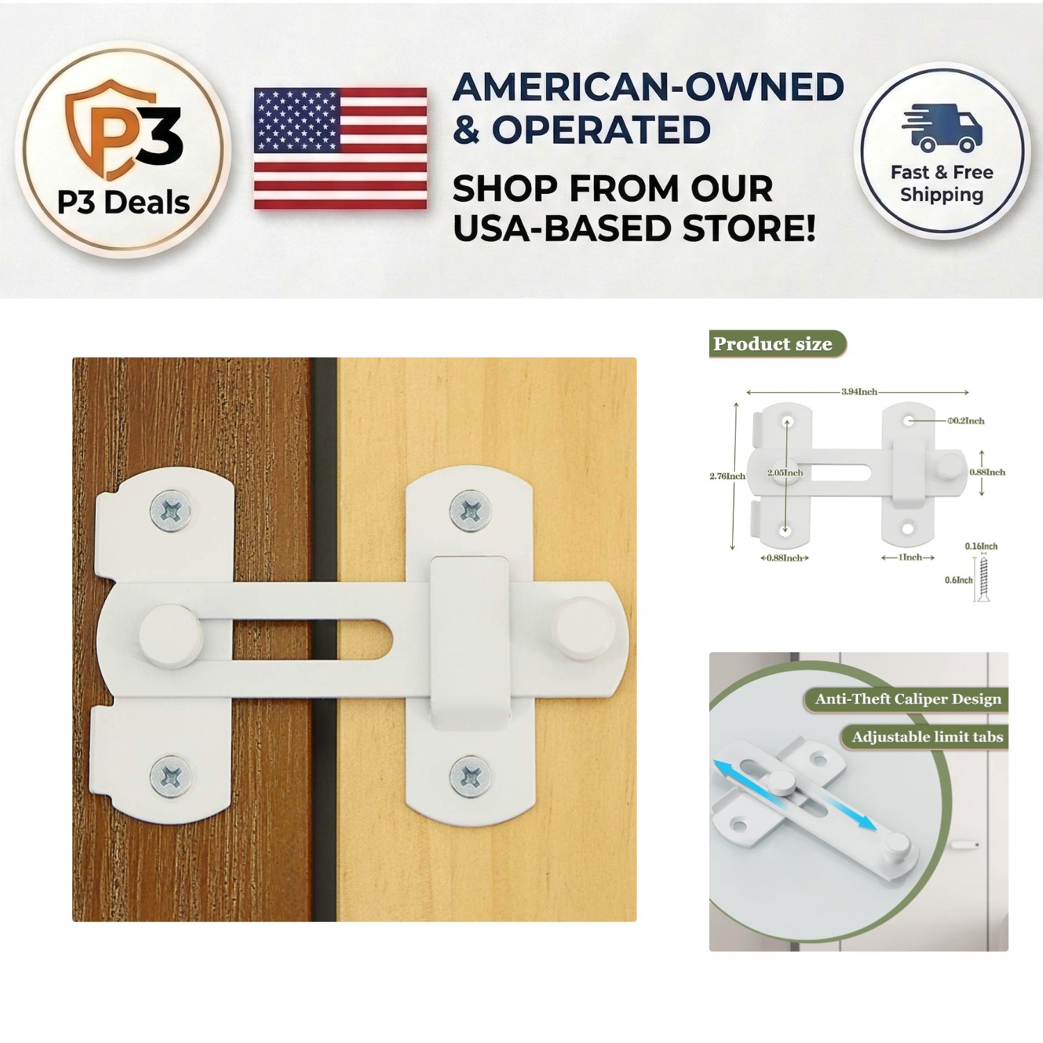 Durable 4-Inch Anti-Theft Steel Latch - Ideal for Barn, French and Sliding Doors