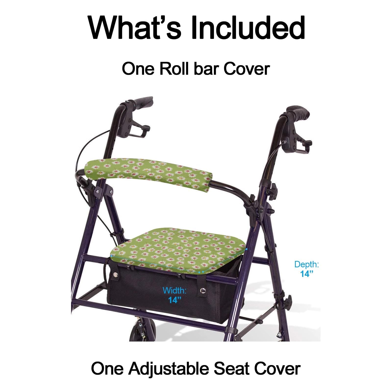 SPRING SEAON Rollator Walker Seat and Backrest Covers Set Medium, Green Daisy