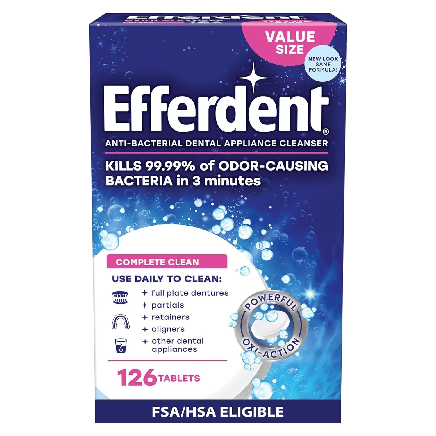 Efferdent Retainer & Denture Cleaner Tablets COMPLETE Clean 126 Count 2 Pack