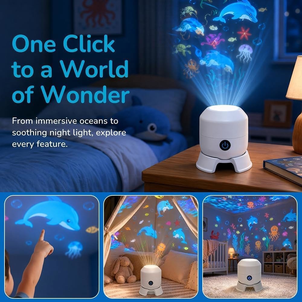 Dynamic Rotating Led Projector Lights Ocean Scene Rotating Night Lamp for Kids