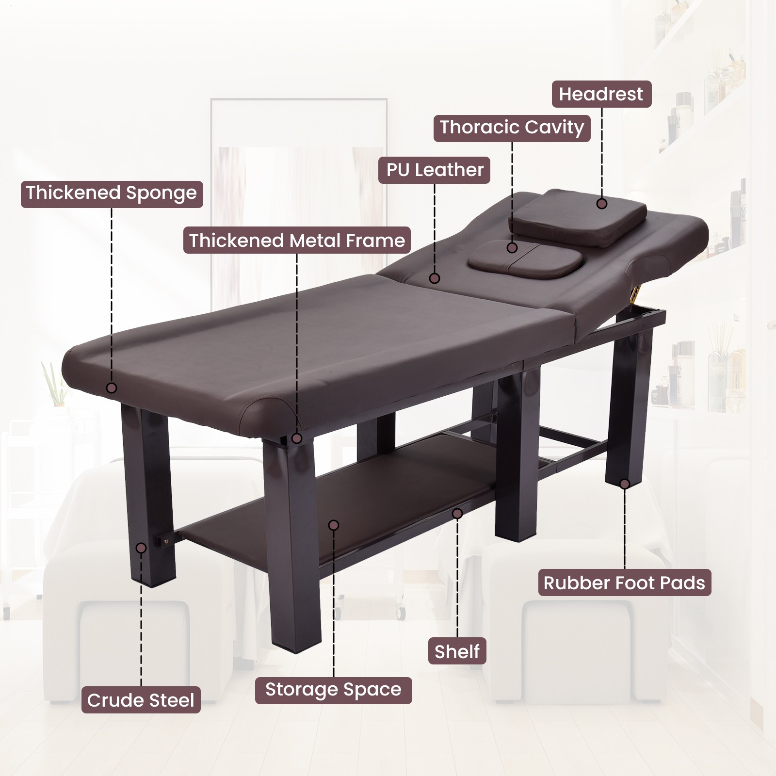 Stationary Massage Table PU Leather for Physical Therapy & Spa