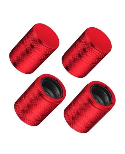 Tire Valve Stem Caps - (4 Pack) Premium Metal Air Caps with Universal Red