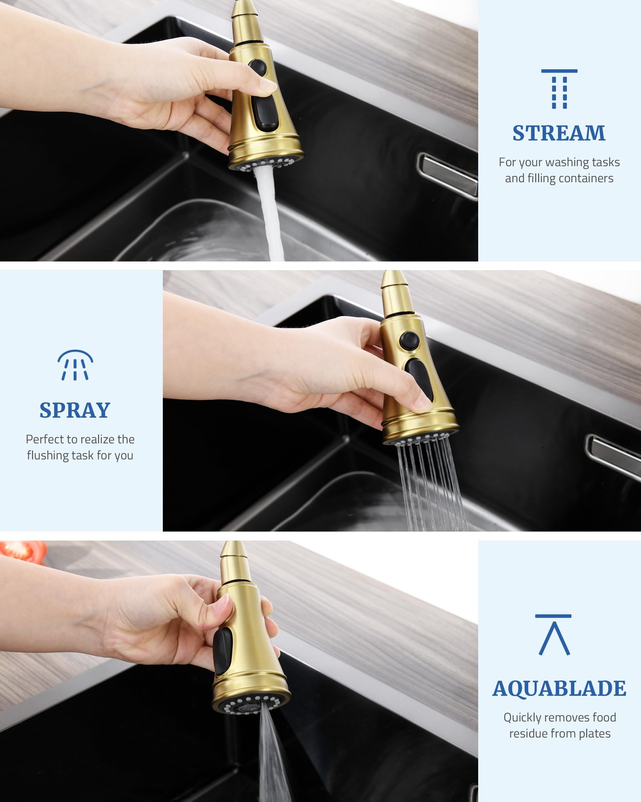 Kitchen Faucet Spray Head Replacement - Pull Down Sprayer Brushed Gold