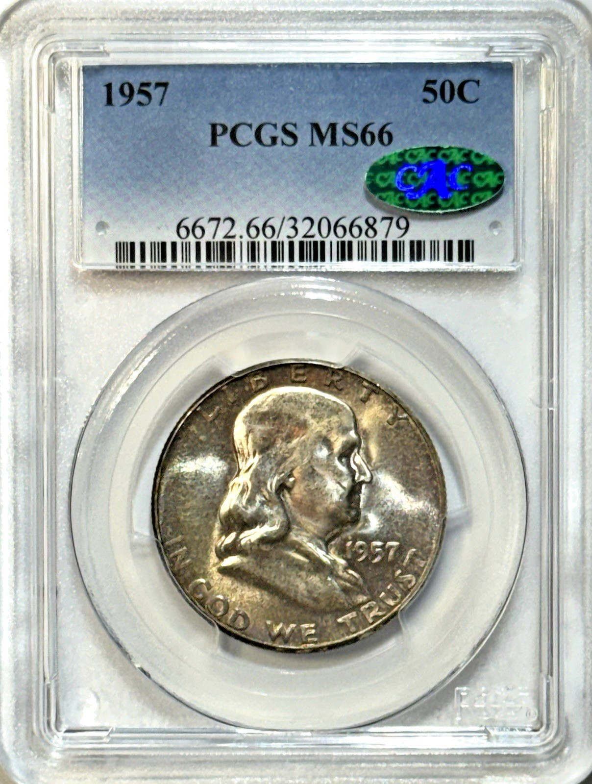 1957 Franklin Half Dollar - PCGS MS66 CAC - Brilliant Gem BU Silver 50C