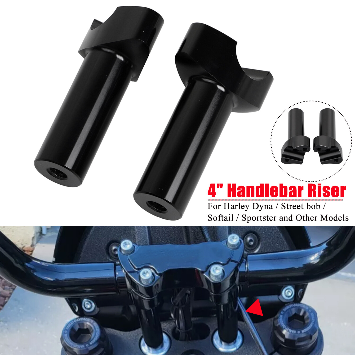 Black 4" Straight Handlebar Riser For Harley Sportster 1200 Road King Softail