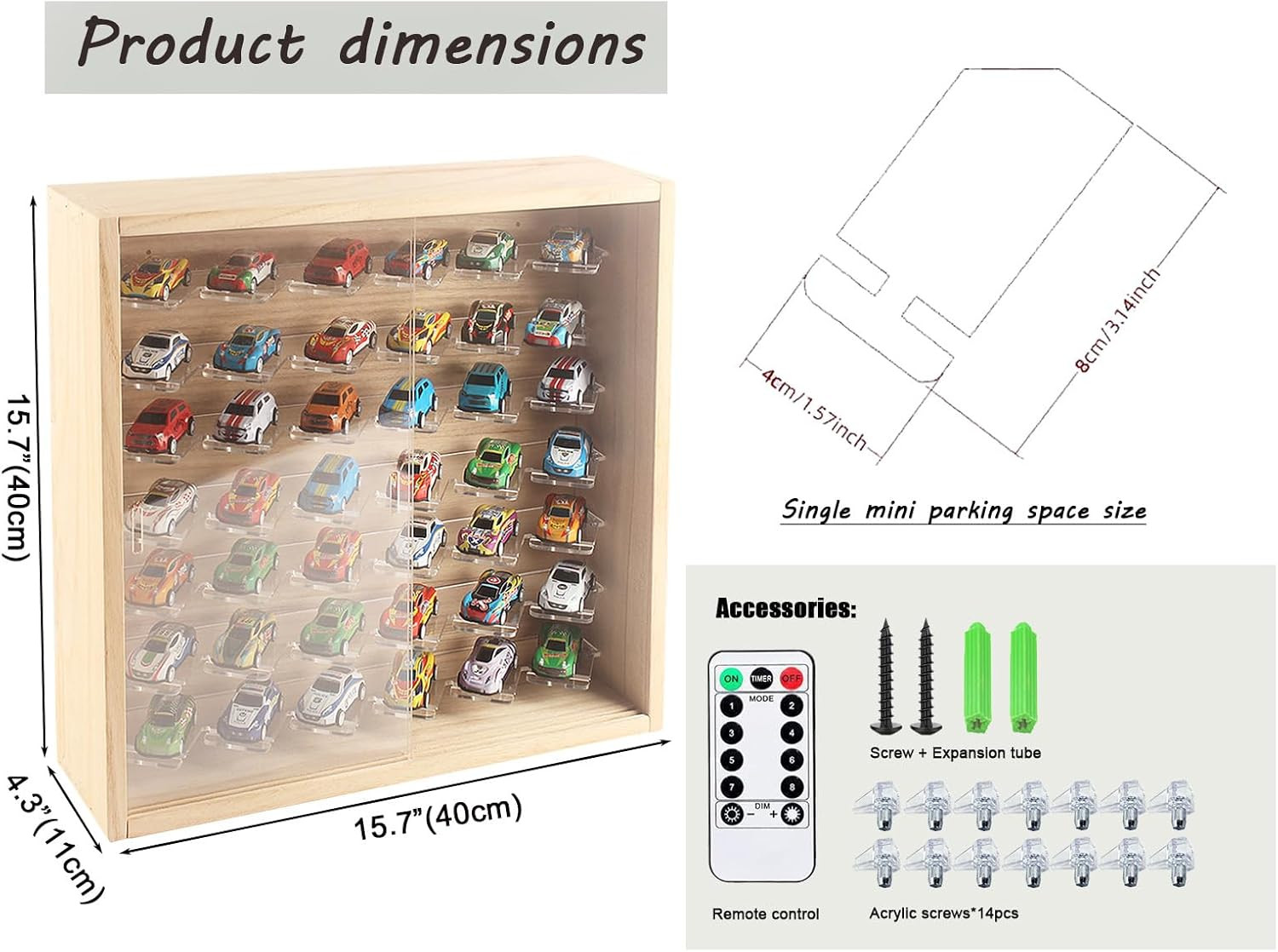 1/64 Mini Cars Display Case with Lighted 7 Tiers Wall Mounted Display Box with A