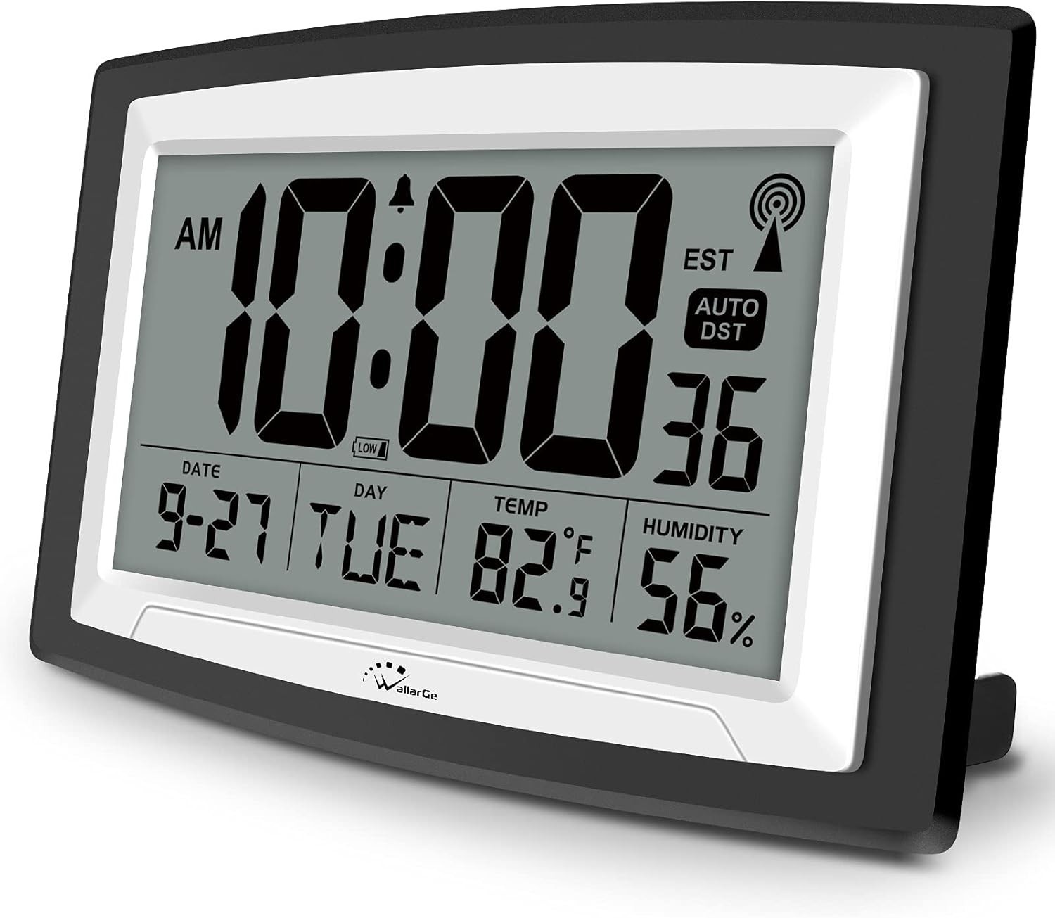 WallarGe Atomic Clock With Indoor Temperature And Humidity, 12.5" Self-Setting