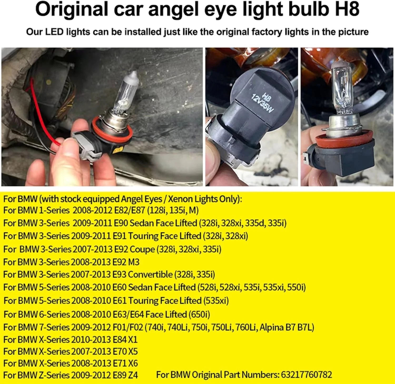 LED Angel Eyes Halo Bulb Light Compatible For E60 E61 E63 E64 E70 E90 H8-8SMD