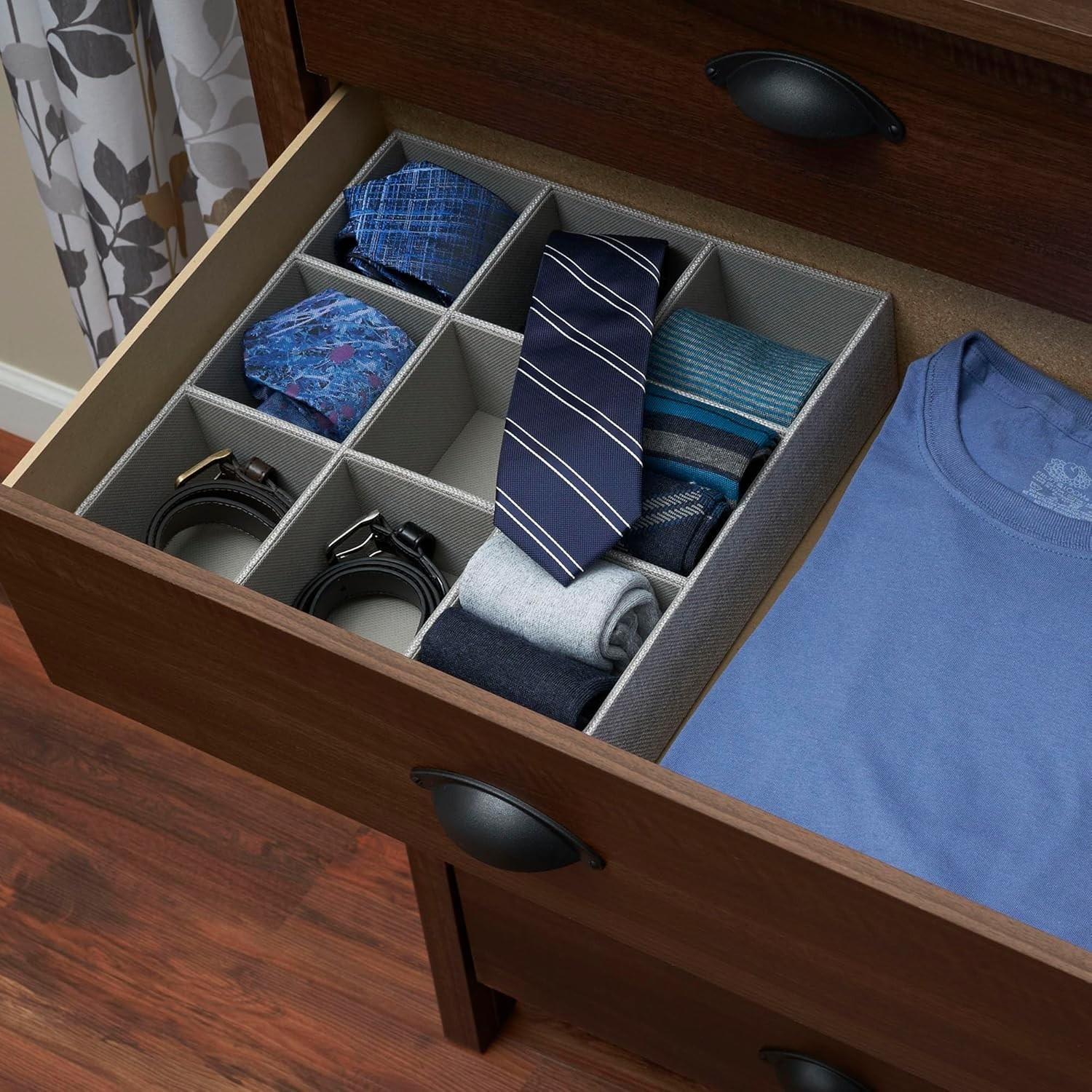 Grey 9-Compartment Fabric Drawer Organizer, 12" x 12" - Elegant Storage Solution